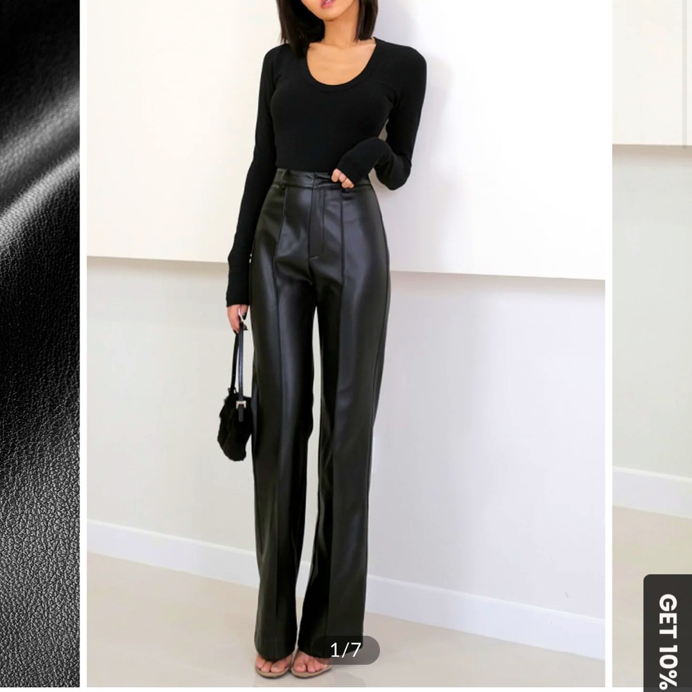 Commense Black High-Waisted Leather Pants
